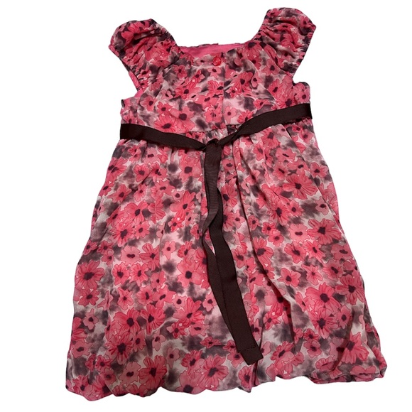 LITTLE GIRLS 2 PCS OUTFIT SET: FLOWERY DRESS WITH BROWN LEGGINGS - Picture 3 of 7